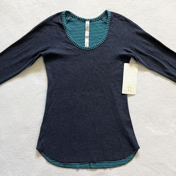NWT Lululemon Open Your Heart Long Sleeve Heathered Ink Classic Stripe Top 2 - Picture 5 of 11